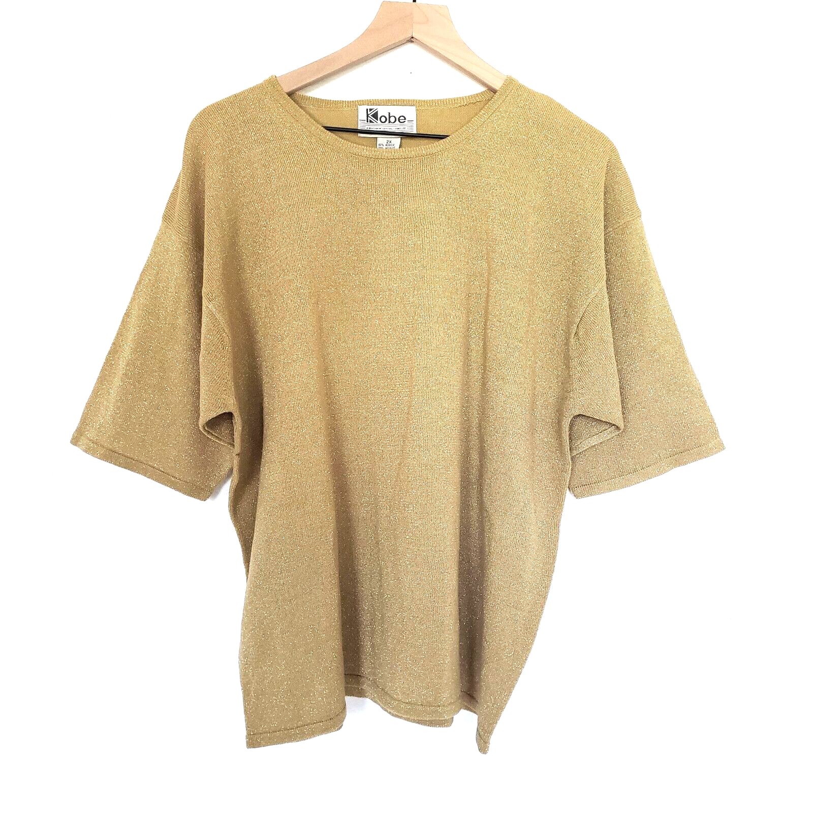 New!! Vintage Kobe Plus Size 2x Gold Metallic Blouse Short Seeve Career Flaw